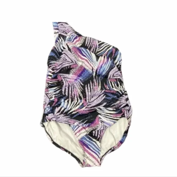 Swim Solutions Women's Black Printed Tummy Control One Shoulder One Piec… - Picture 4 of 6